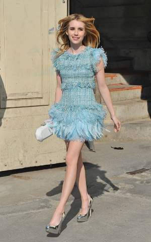 Here's Emma Roberts looking fabulous in her light blue minidress