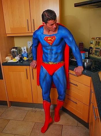 male body painting superhero edition - superman