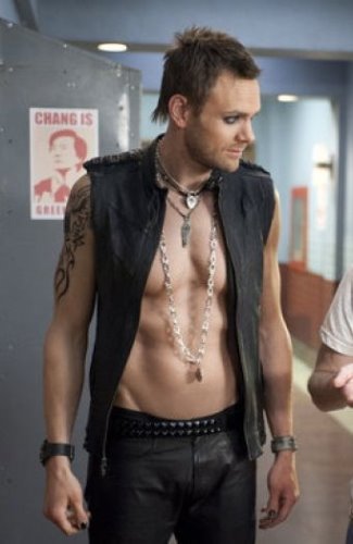 joel mchale shirtless in leather pants