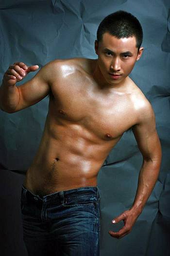 shirtless asian men in jeans - muscle hunk