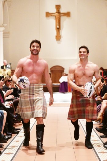 max and thom evans shirtless in kilt