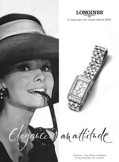 vintage longines ladies watch - audrey hepburn - elegance is an attitude