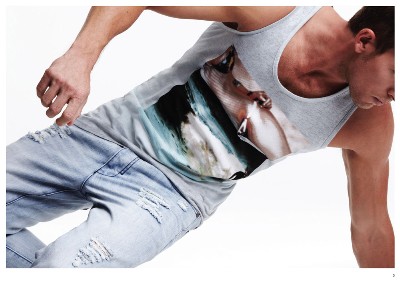 industrie jeans and tank top shirts on adam senn