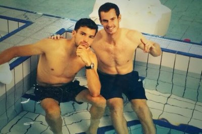 grigor dimitrov shirtless in pool - 2014 - with andy murray