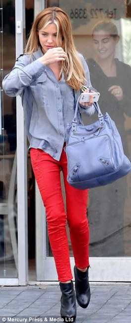 red leather pants - female model Abbey Clancy and Zara Quilted Red Leather Trousers
