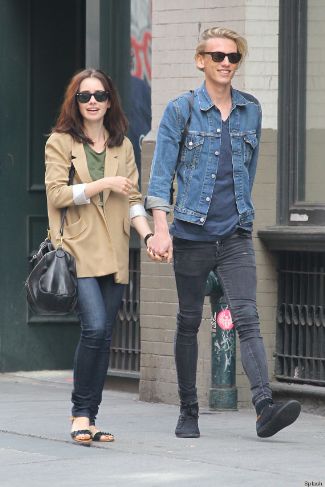 Jamie Campbell Bower skinny jeans with gf lily collins in nyc