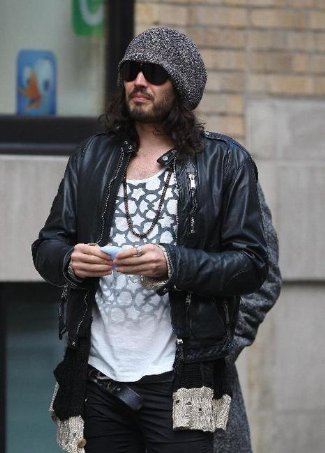celebrity wearing d squared - russell brand - DSquared Leather Bomber Jacket