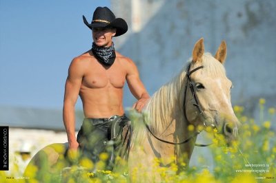 hot sexy cowboy model riding horse