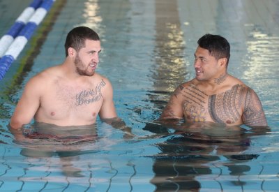 Kenneath Bromwich and Tafeaga Junior Sau shirtless melbourne storm rugby players