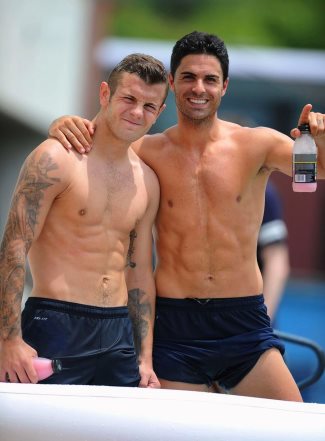 Mikel Arteta and jack wilshere shirtless arsenal players - training in japan