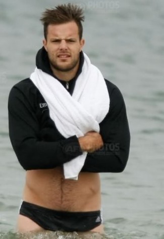 men wearing budgie smugglers nathan brown adidas swimsuit - collingwood fc