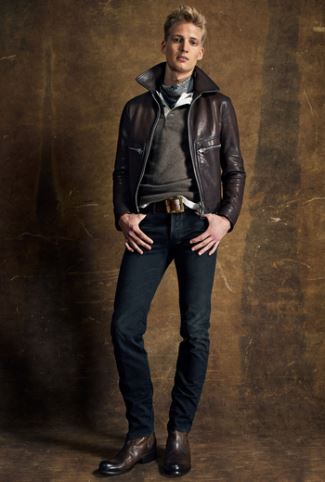 tom ford leather jackets 2015 - DARK BROWN LAMBSKIN ZIP DETAIL BLOUSON