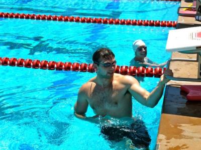 andrew luck shirtless - with standford masters swimming