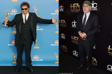 old men fashion style - suit on al pacino by dolce gabbana and robert de niro