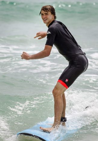 Alexander Zverev Jr hot and wet in surfsuit