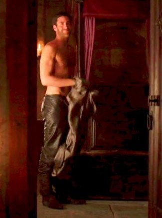 Oliver Jackson-Cohen shirtless in leather pants7