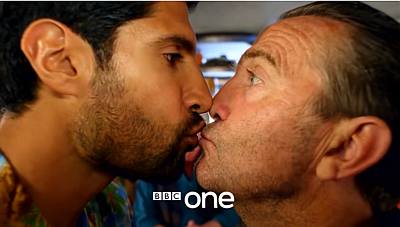kayvan novak gay kiss in suntrap bbc2