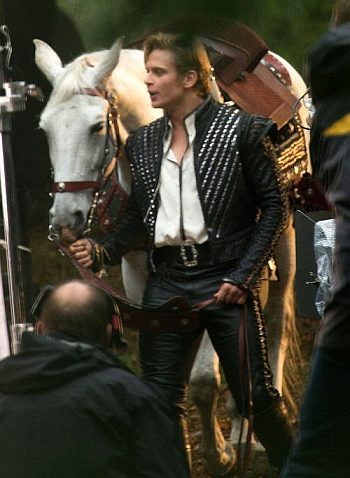 Billy Magnussen leather pants into the woods