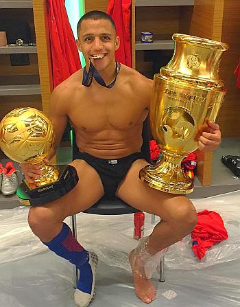 alexis sanchez awards trophies - golden ball and copa america trophy 2016
