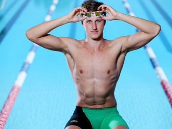 green speedo male swimmers - Cameron McEvoy poses during the Glasgow Commonwealth Games