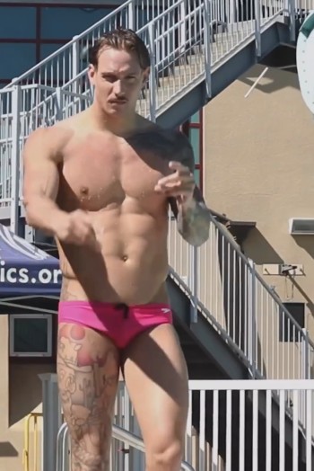 pink speedo for men swimmer Caeleb Dressel
