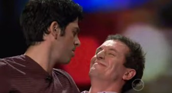 rove mcmanus gay kiss with Chas Licciardello from The Chaser