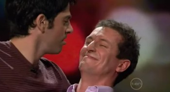 rove mcmanus gay kiss with Chas Licciardello from The Chaser2